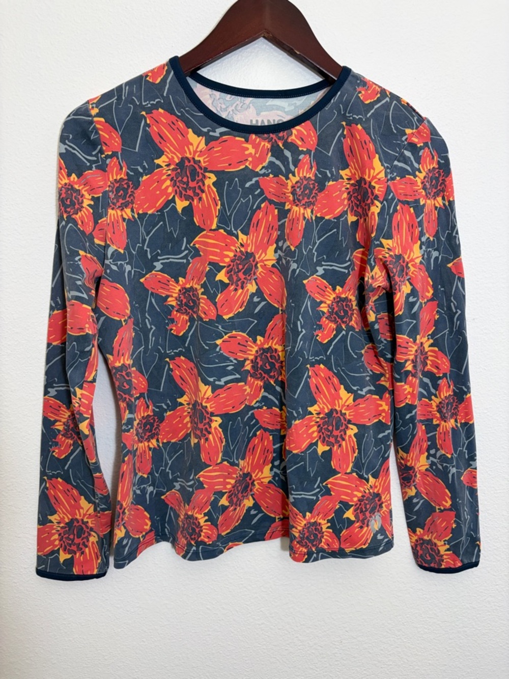 Hang Ten Red-Orange Floral Long Sleeve Swim Beach Rash Guard